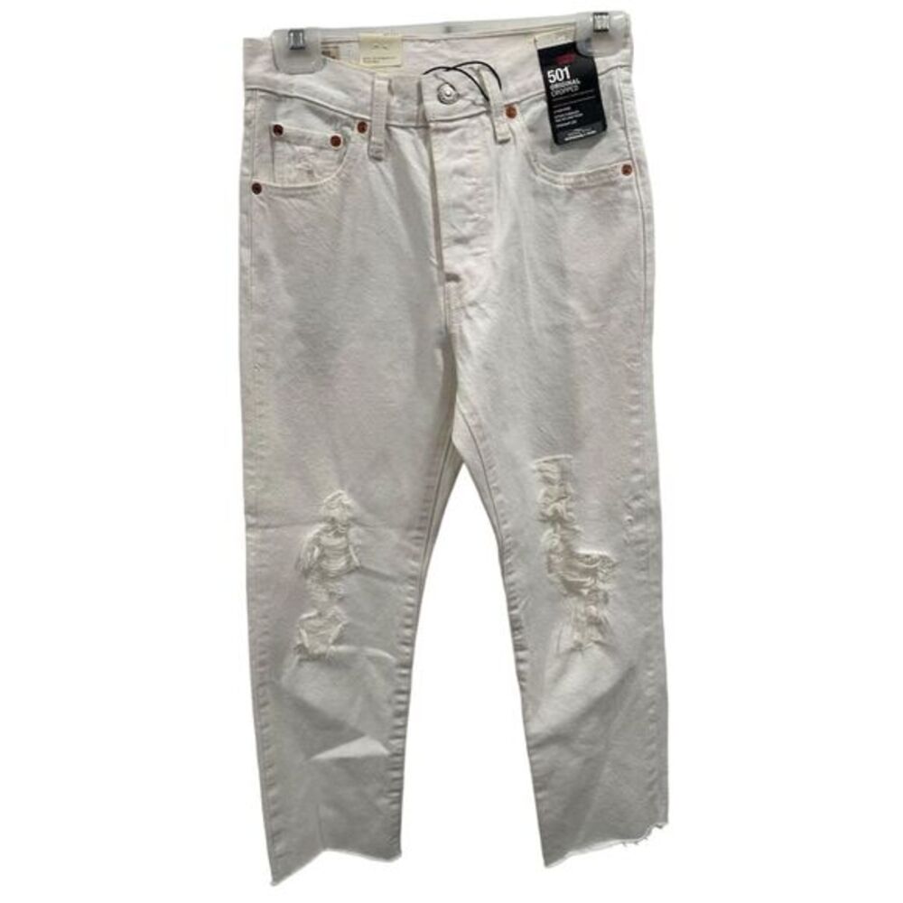 NWT Levi's 501 Women's Cropped‎ Jeans Size 25 White Distressed Raw Hem